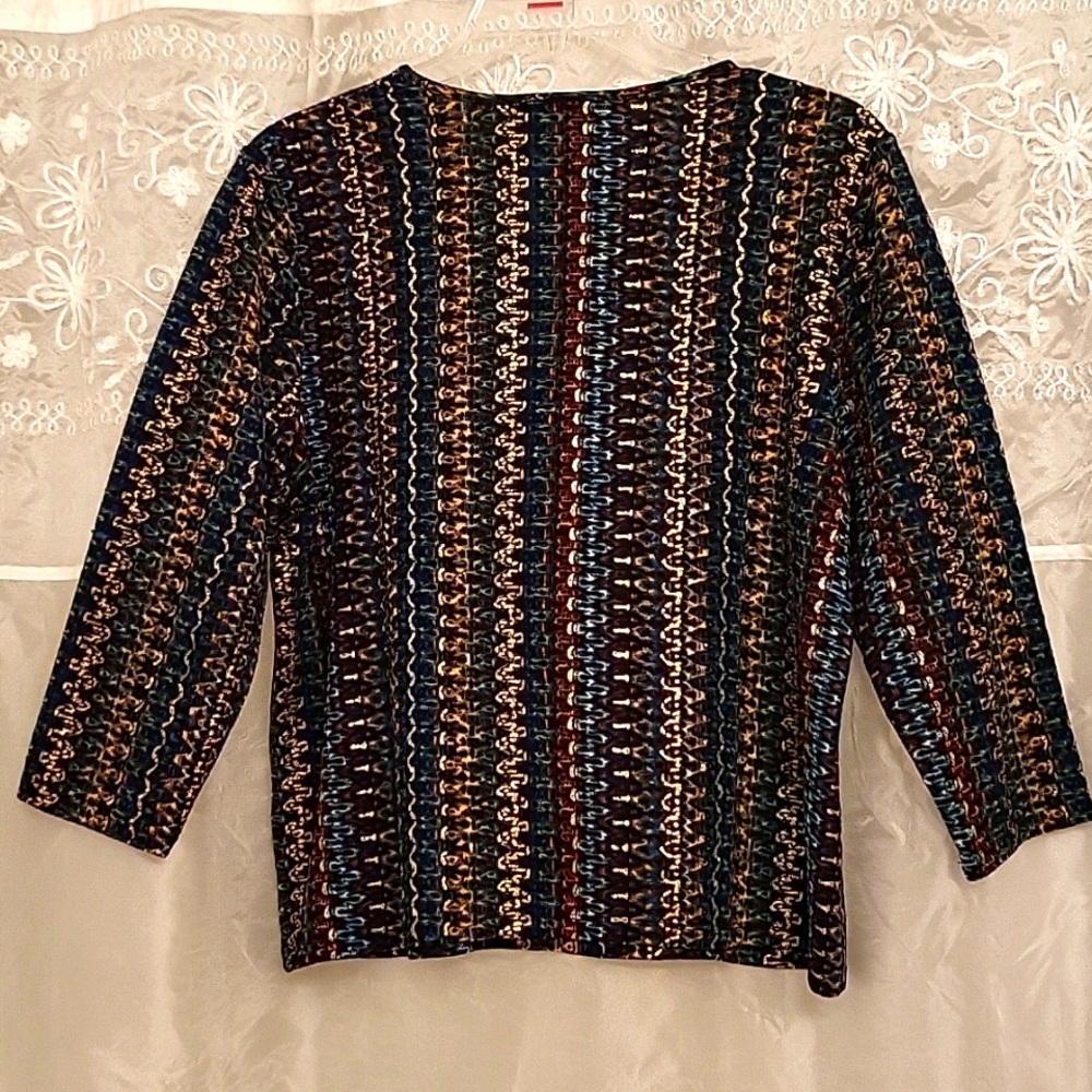 Multi-color & Metallic 3/4 Sleeve Blouse, PM, LIKE NEW condition! - Picture 9 of 10